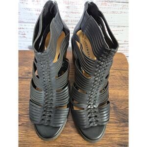 Lucky Brand Womens Gladiator Sandals Black Cutout Braided Heel shoes size 10
